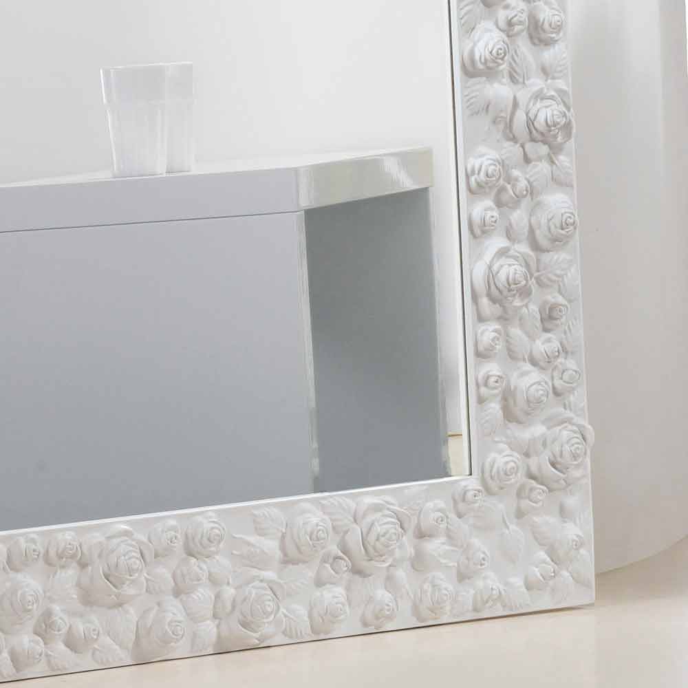 Stora vita spegel golv / vägg med träram Blomma