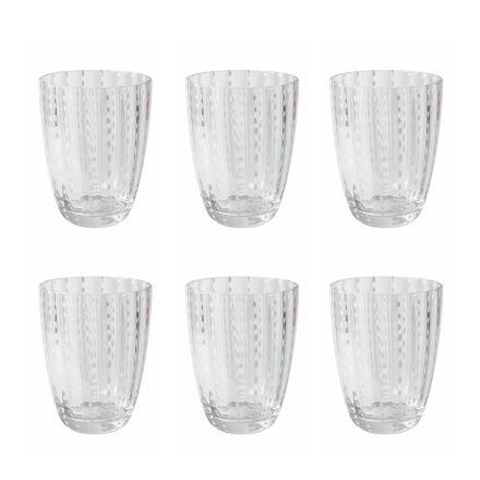 12 vattenglas 300 ml i glas med prickar och vågig yta - Tyll Viadurini
