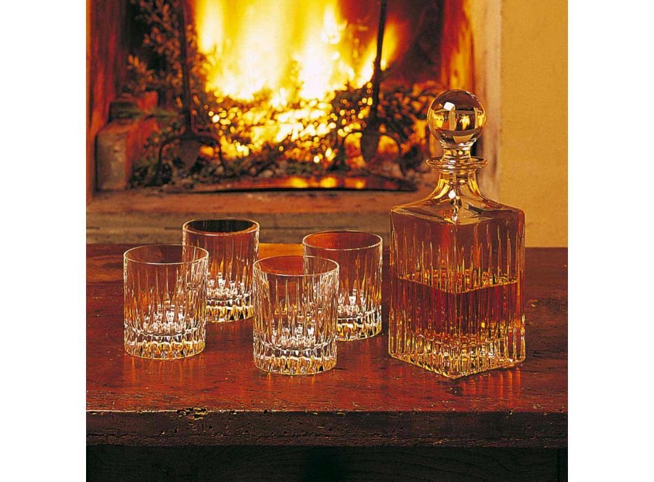 12 låga whiskyglas eller tumlarevatten i ekologisk kristall - Voglia Viadurini