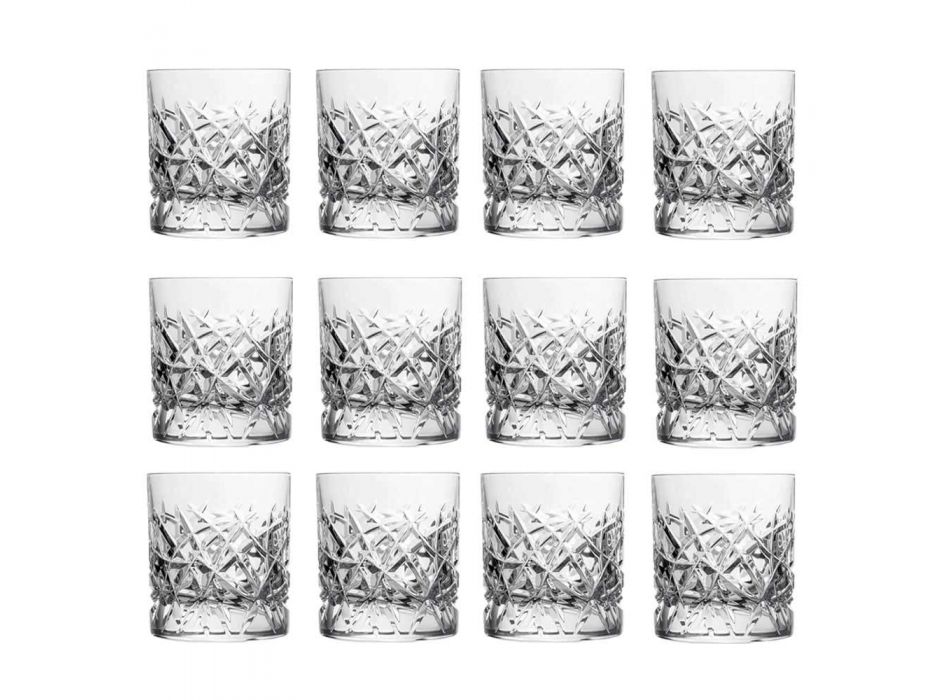 12 Dof Vintage-glasögon för design av vatten eller whisky i kristall - titan Viadurini