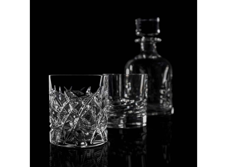 12 Dof Vintage-glasögon för design av vatten eller whisky i kristall - titan Viadurini