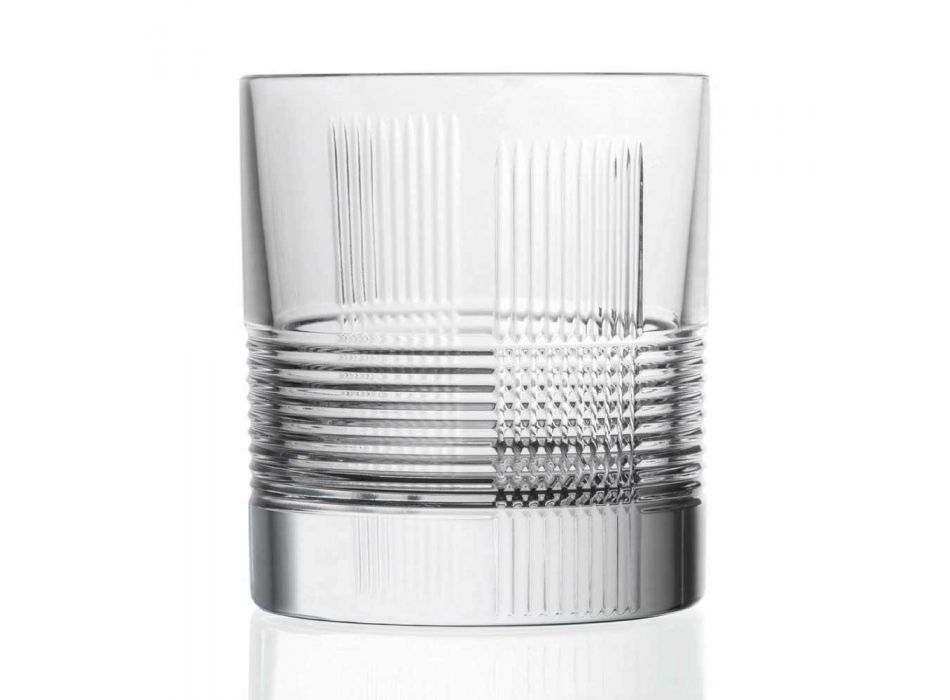 12 glas för vatten eller whisky Vintage Design i dekorerad kristall - taktil Viadurini