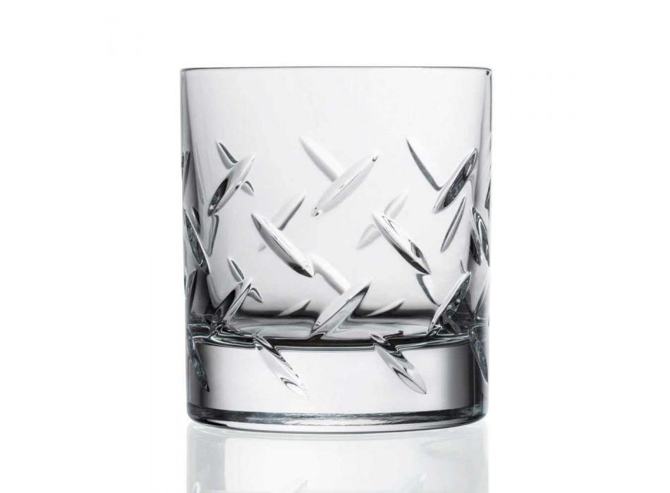 12 glas för whisky eller vatten i ekokristall med moderna dekorationer - arytmi Viadurini