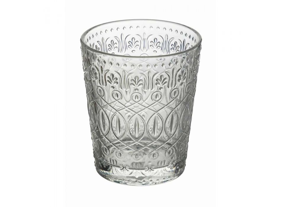 12 glasögon för vatten i dekorerat genomskinligt glas - marockobiskt Viadurini