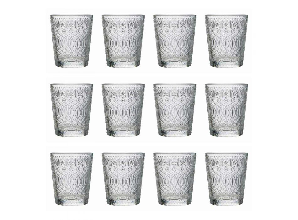 12 glasögon för vatten i dekorerat genomskinligt glas - marockobiskt Viadurini