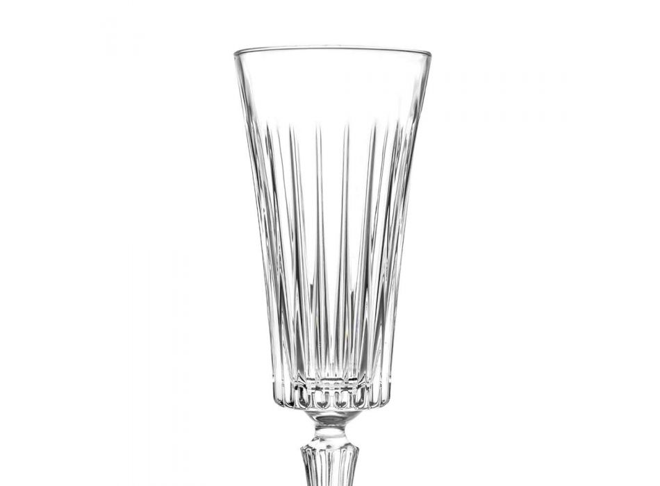 12 flöjtglas för mousserande vin med dekorationer med linjära skärningar i ekokristall - Senzatempo Viadurini