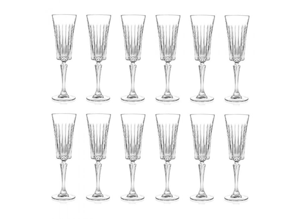 12 flöjtglas för mousserande vin med dekorationer med linjära skärningar i ekokristall - Senzatempo