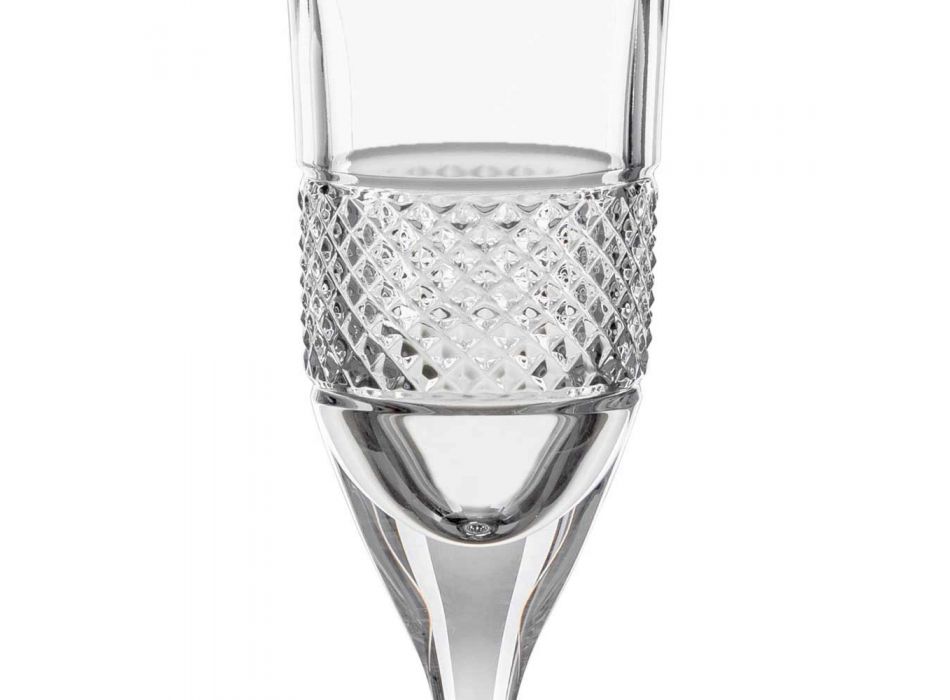 12 flöjtglas för champagne i ekologisk kristall med manuell dekoration - Milito Viadurini