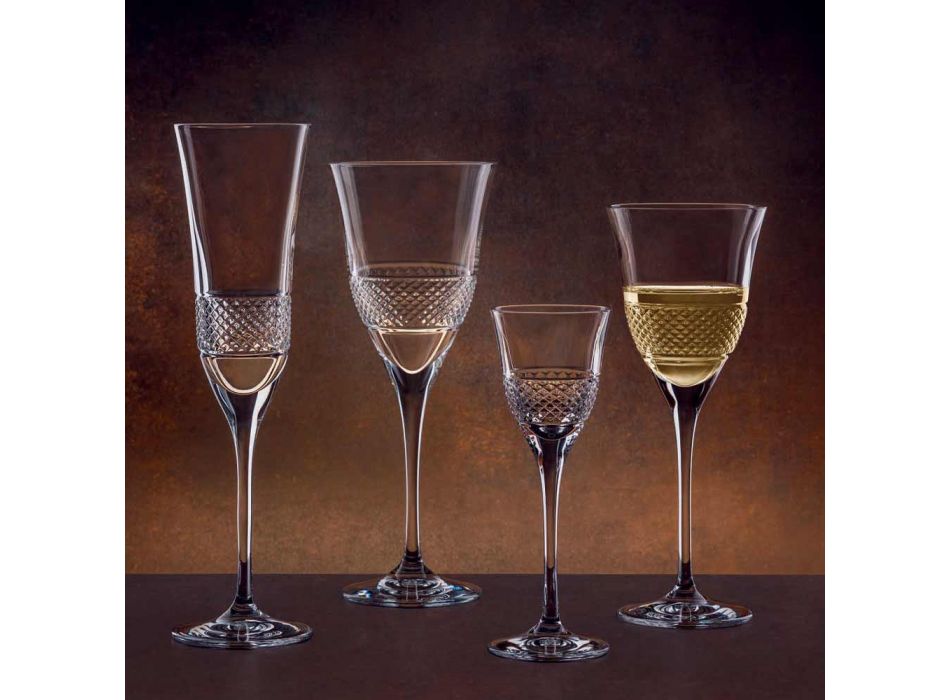 12 flöjtglas för champagne i ekologisk kristall med manuell dekoration - Milito Viadurini