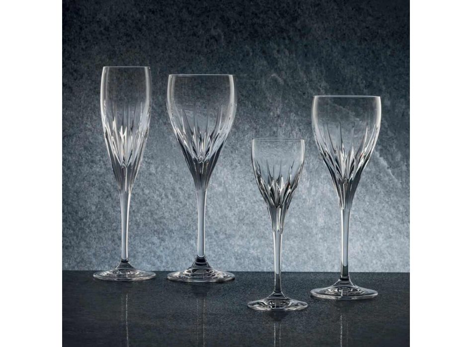 12 handdekorerade vita vinglas i ekologisk lyxkristall - Voglia Viadurini