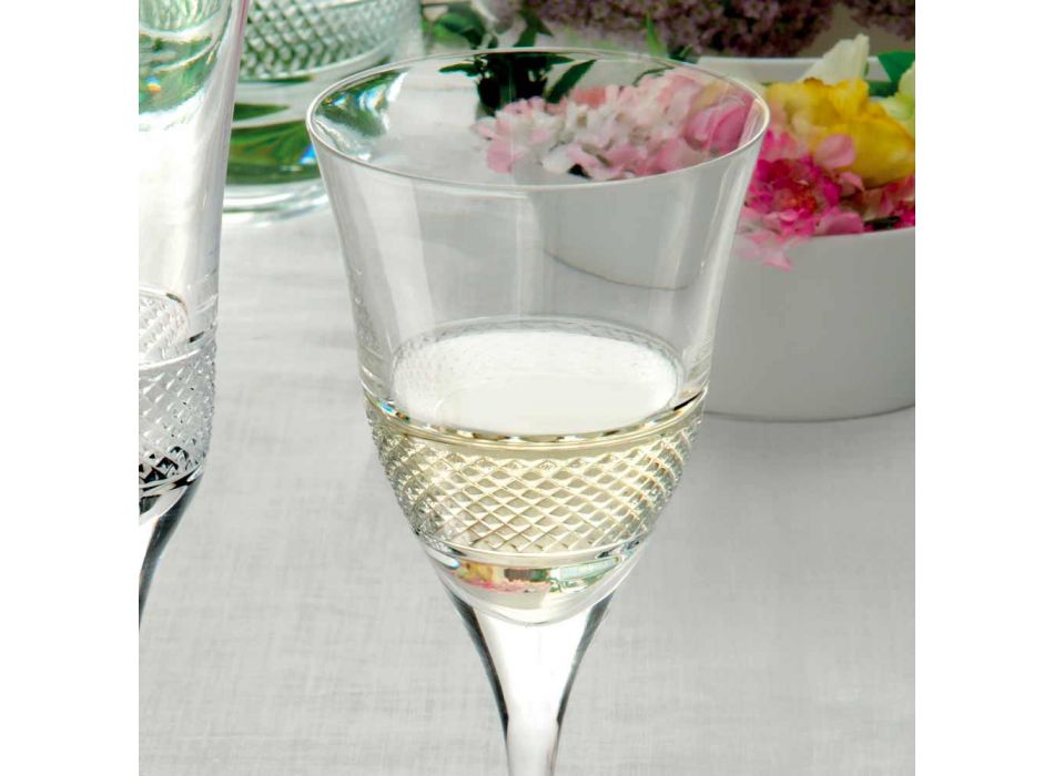 12 vita vinglas i ekologisk kristall lyxdekorerad design - Milito Viadurini