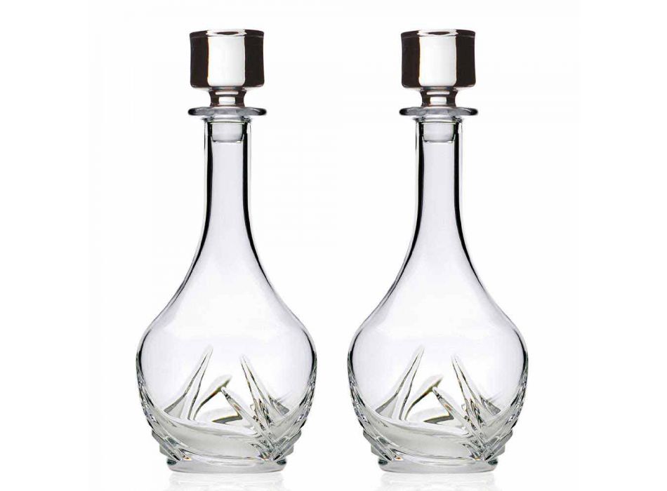 2 ekokristallvinflaskor med rund designlock och dekorationer - advent Viadurini