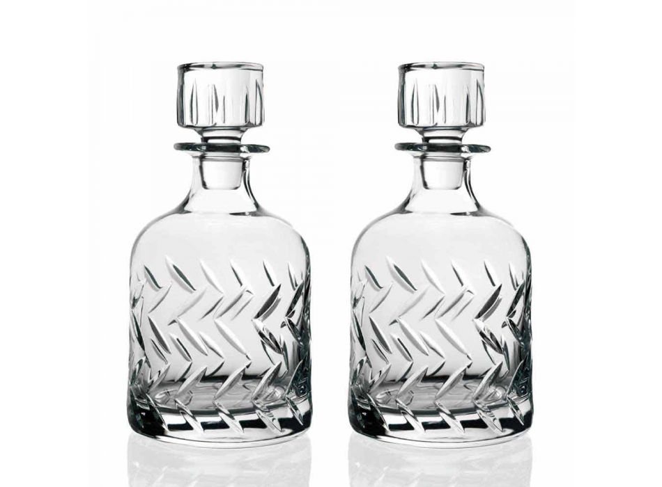 2 miljövänliga Crystal Whisky-flaskor med vintage dekorativ keps - arytmi Viadurini