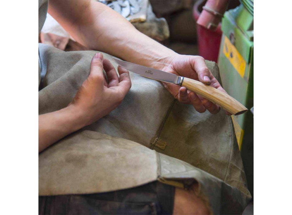 2 stekknivar med handtag i oxhorn eller trä tillverkat i Italien - Marino Viadurini