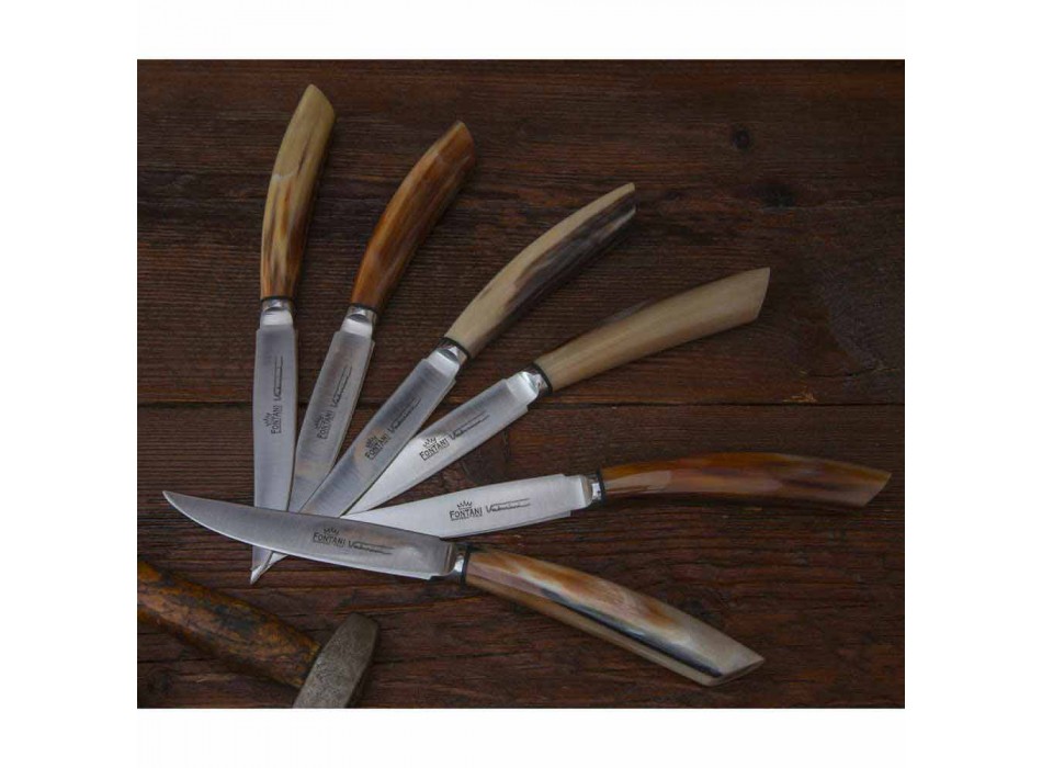 2 stekknivar med handtag i oxhorn eller trä tillverkat i Italien - Marino Viadurini