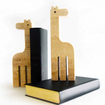 2 bokstöd i travertinmarmor i form av en giraff tillverkad i Italien - Morra