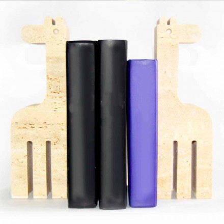 2 bokstöd i travertinmarmor i form av en giraff tillverkad i Italien - Morra Viadurini