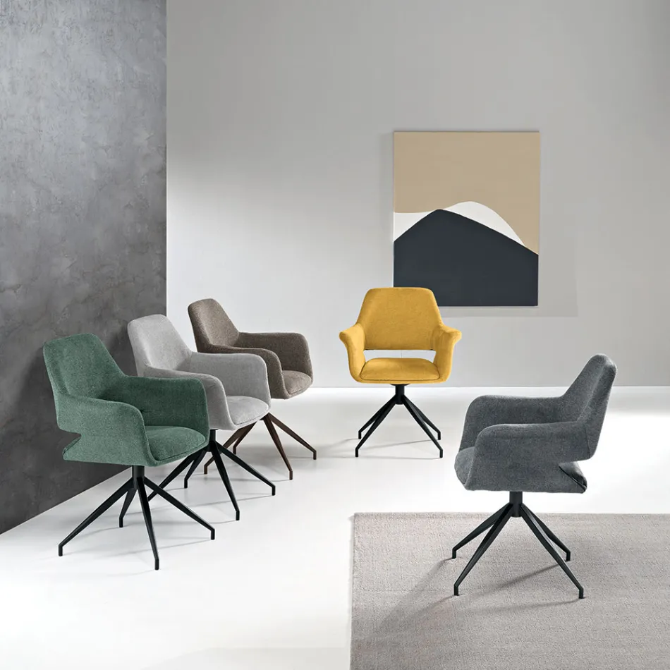 2 180° snurrfåtöljer klädda i tyg och metallram - Ivana Viadurini