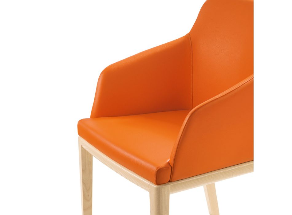 2 fåtöljer i orange konstläder och ben i ask tillverkade i Italien - spegel Viadurini
