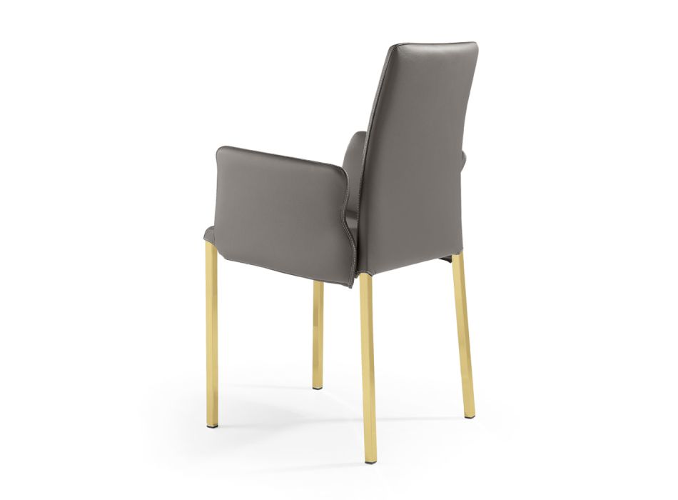 2 stolar med armstöd i antracitläder och guldstål tillverkade i Italien - Cadente Viadurini