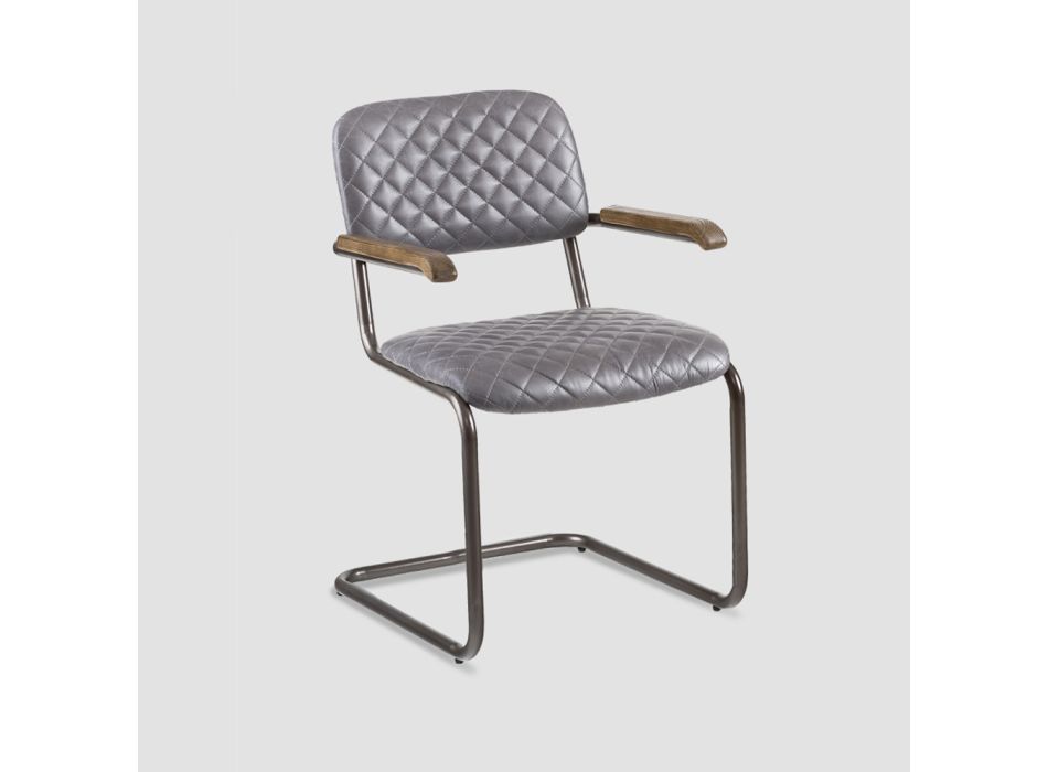 2 stolar med valfria armstöd i äkta läder och metallstruktur - portfölj Viadurini