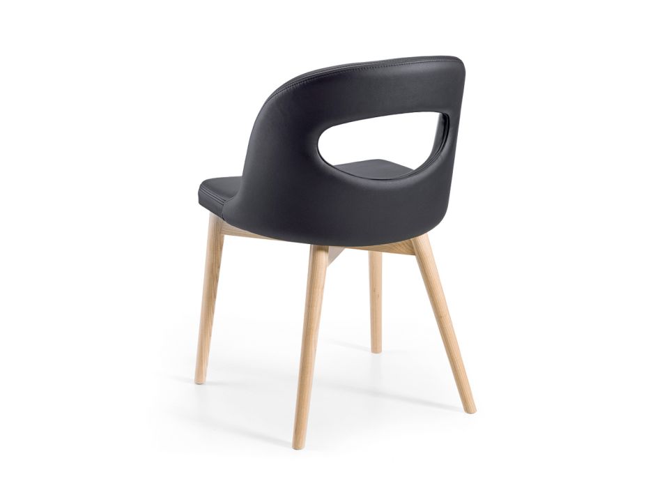 2 stolar i svart konstläder och ben i ask tillverkade i Italien - Cupcake Viadurini