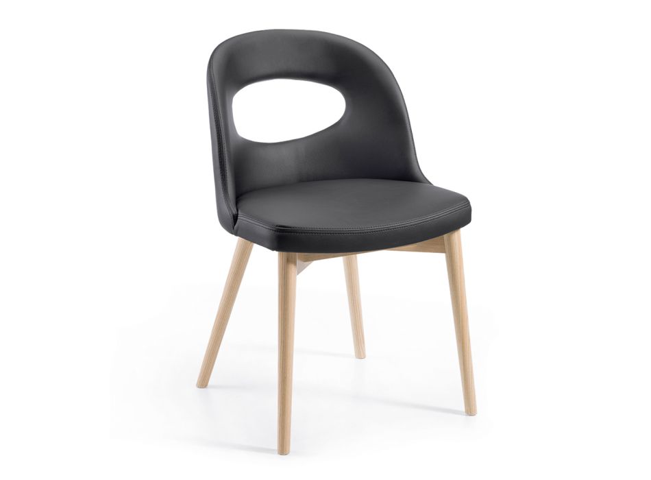 2 stolar i svart konstläder och ben i ask tillverkade i Italien - Cupcake Viadurini