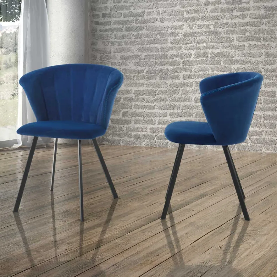 2 stolar i Blue Velvet Effect Microfiber Tyg - Everest Viadurini