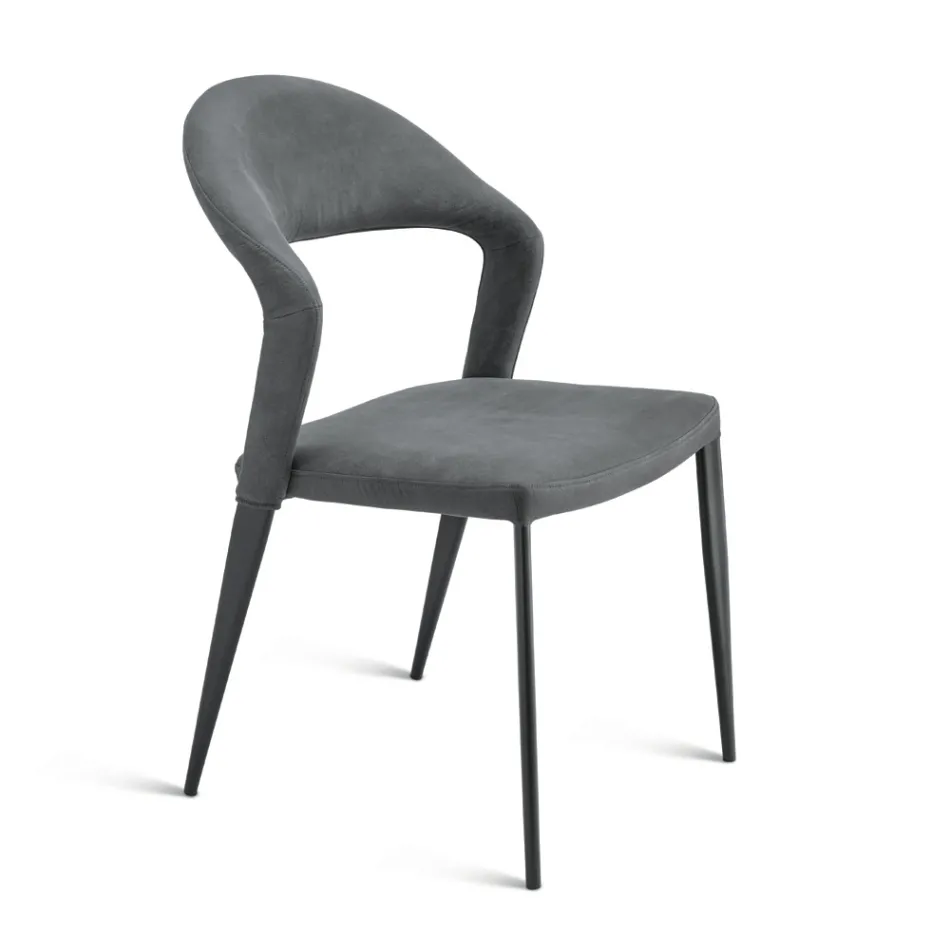 2 stolar klädda i färgat konstläder och målad metallbas - Boccaccio Viadurini