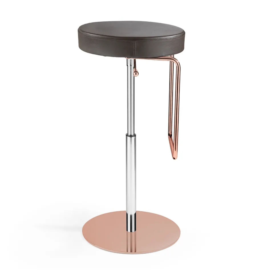 2 pallar i svart läder och roséguld stålstruktur Tillverkad i Italien - Laser Viadurini
