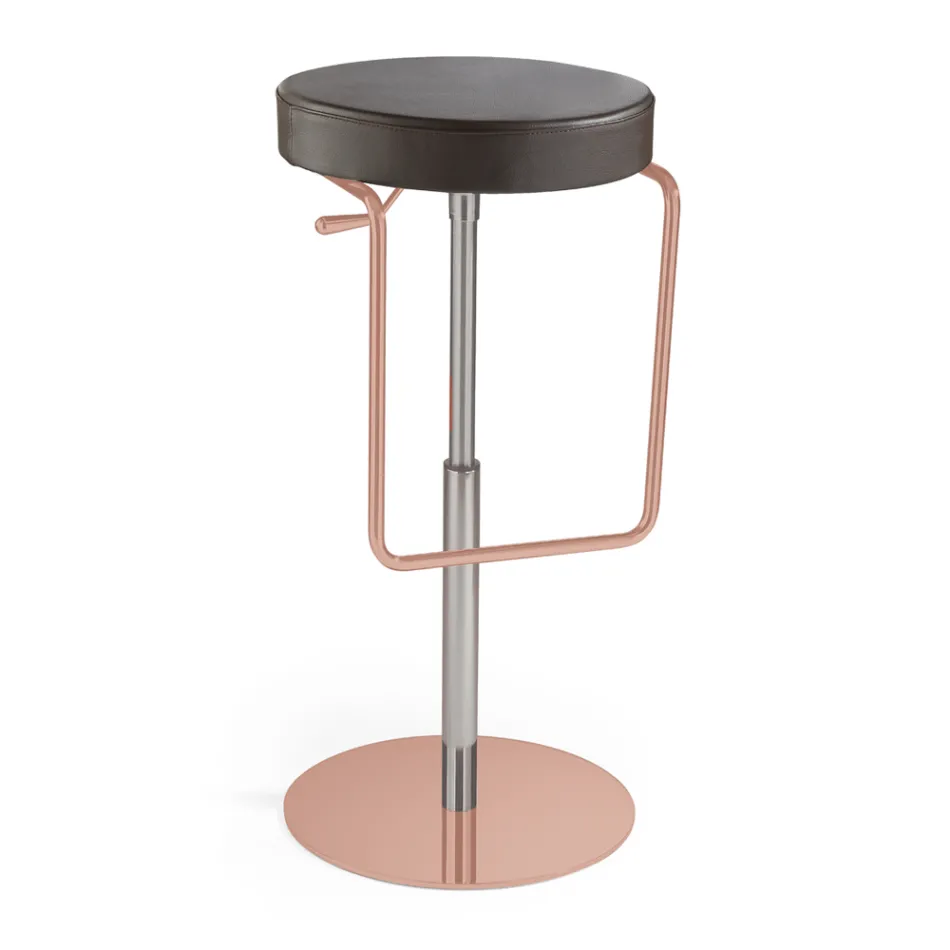 2 pallar i svart läder och roséguld stålstruktur Tillverkad i Italien - Laser Viadurini