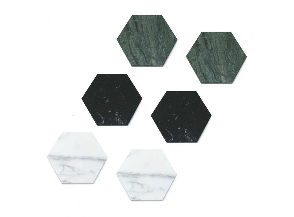 2 sexkantiga underlägg i vit, svart eller grön marmor tillverkad i Italien - Paulo