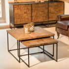 2 soffbord med skiva av återvunnet trä och metallunderrede - skjut Viadurini