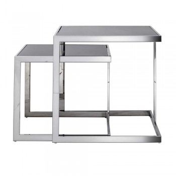 2 tabeller modern design i rostfritt stål med glasskiva Bubbi