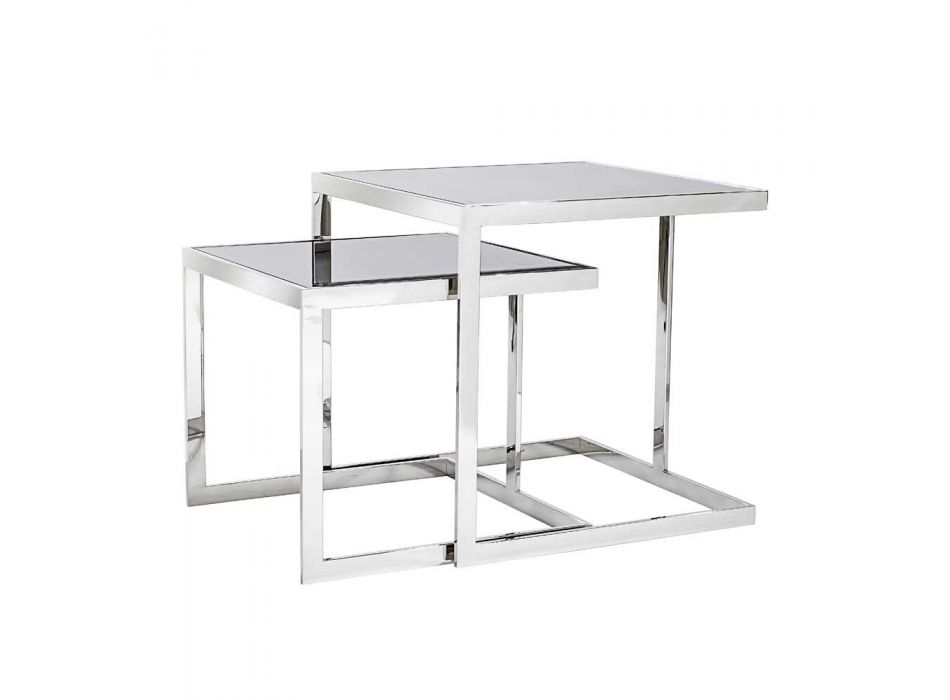 2 tabeller modern design i rostfritt stål med glasskiva Bubbi Viadurini