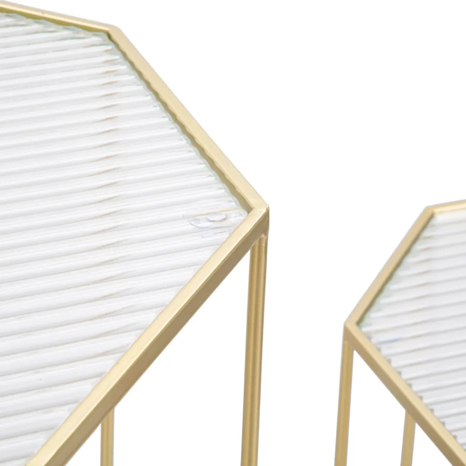 2 telefonbord i gyllene järn- och glasskiva - Pope Viadurini