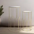 2 telefonbord i gyllene järn- och glasskiva - Pope Viadurini