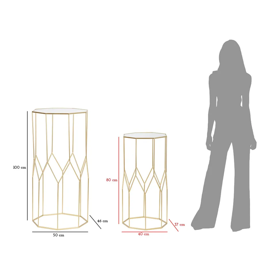 2 telefonbord i gyllene järn- och glasskiva - Pope Viadurini