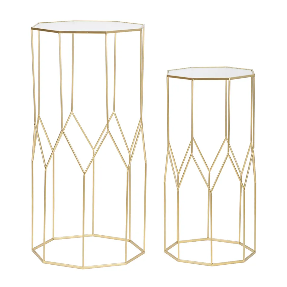 2 telefonbord i gyllene järn- och glasskiva - Pope Viadurini