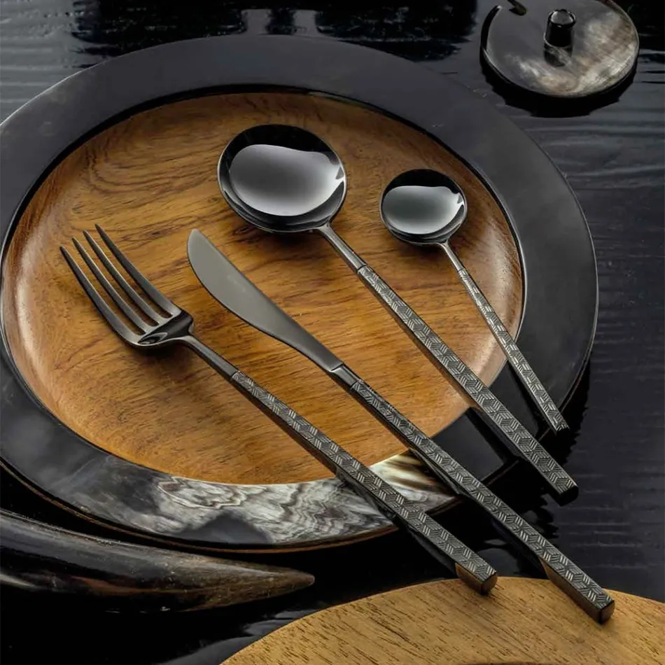 24 polerade smidda stålbestick med origami tillverkade i Italien - Osaka Viadurini