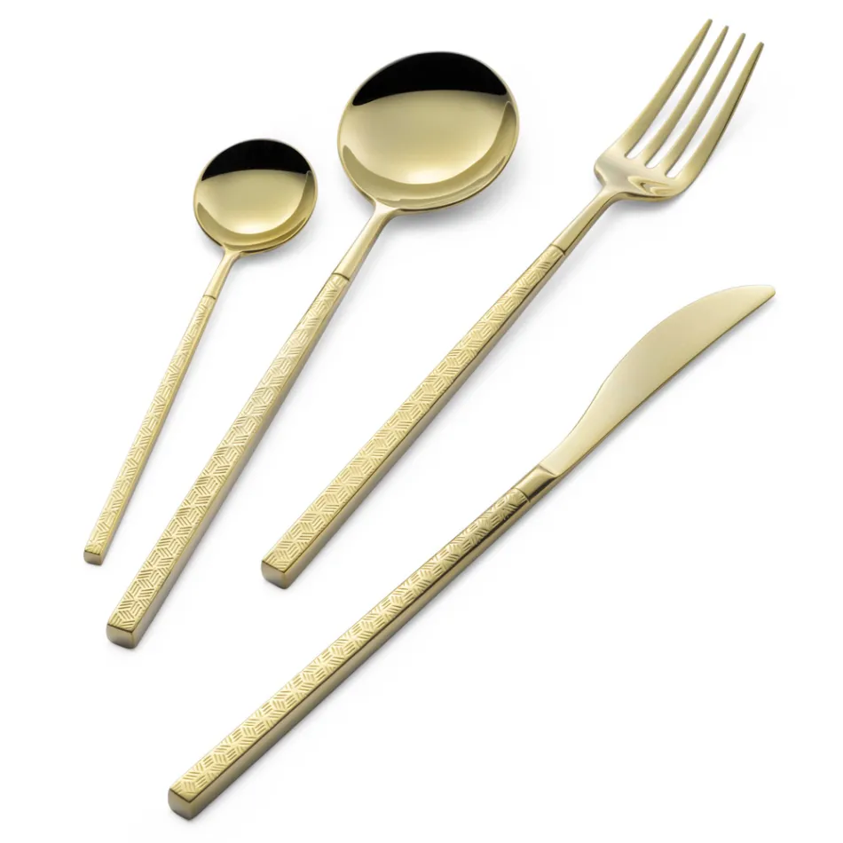 24 polerade smidda stålbestick med origami tillverkade i Italien - Osaka Viadurini