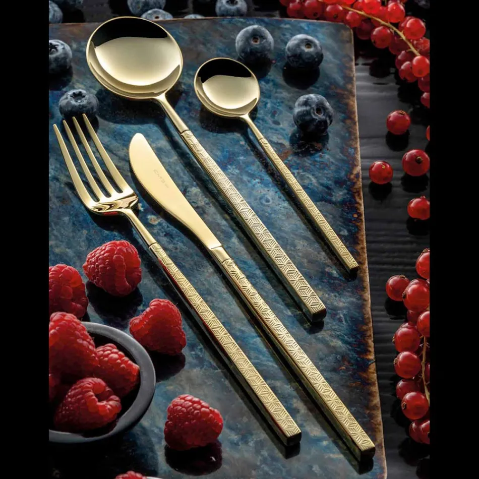 24 polerade smidda stålbestick med origami tillverkade i Italien - Osaka Viadurini