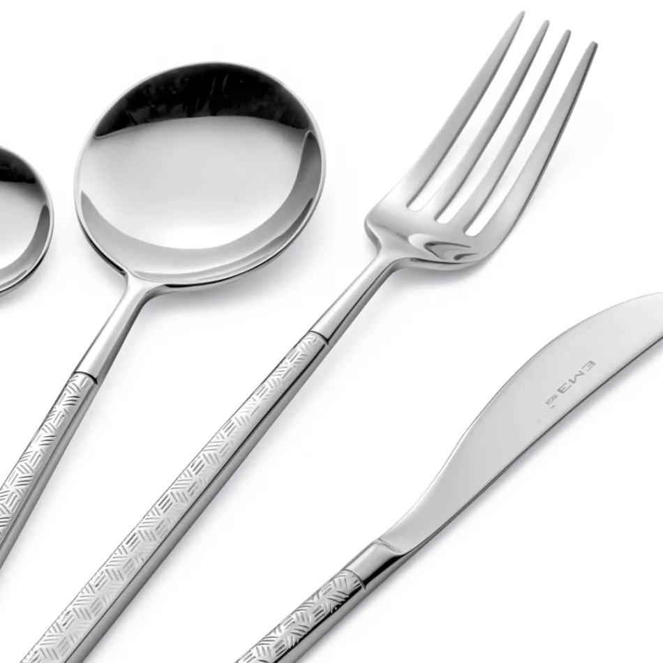 24 polerade smidda stålbestick med origami tillverkade i Italien - Osaka Viadurini