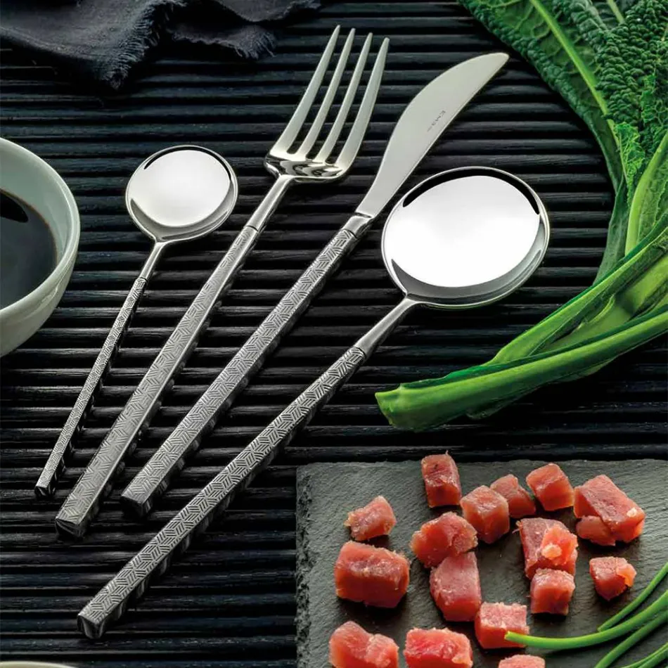 24 polerade smidda stålbestick med origami tillverkade i Italien - Osaka Viadurini