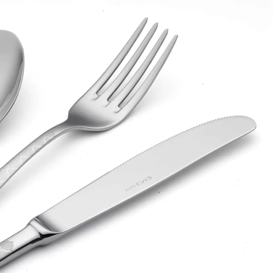 24 bestick av rostfritt stål med Damaskus laserdekor av modern design - Tantasa Viadurini