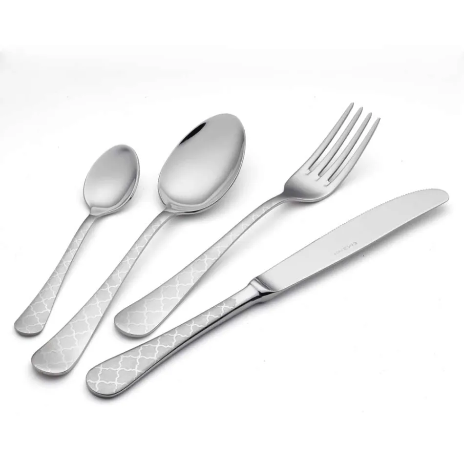 24 bestick av rostfritt stål med Damaskus laserdekor av modern design - Tantasa Viadurini