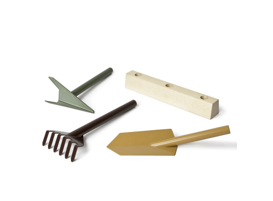 3 Trädgårdsverktyg av metall med träbas gjorda i Italien - Trädgård Viadurini