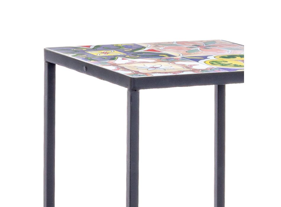 3 kvadratiska design trädgårdssoffbord i stål med dekorationer - förtrollande Viadurini