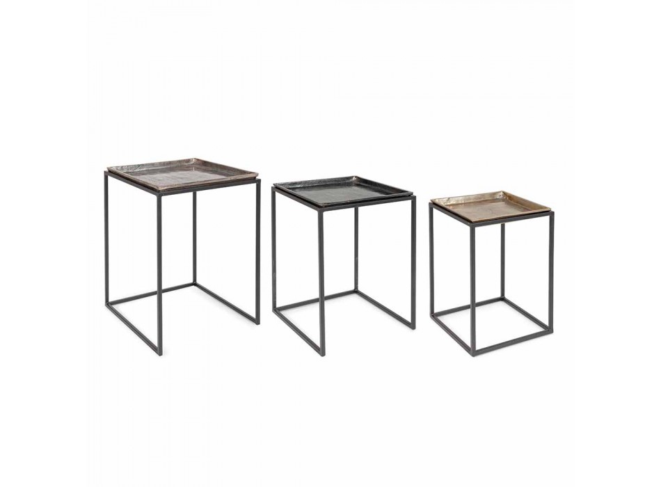 3 fyrkantiga kaffebord i aluminium och stål Homemotion - Quinzio