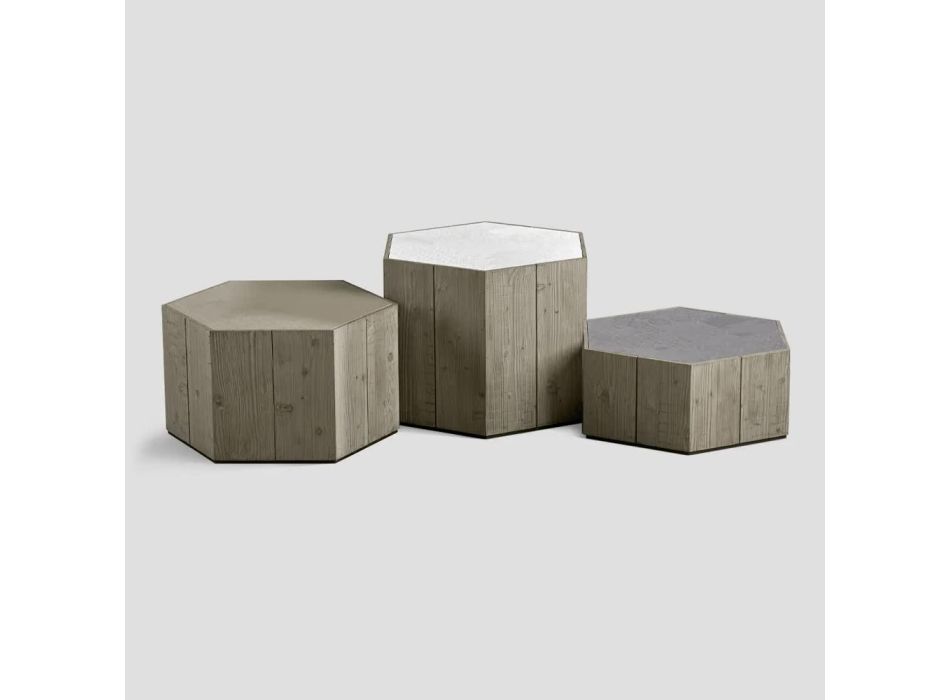 3 soffbord i massivt trä med Grès-skiva i porslin tillverkade i Italien - Moka Viadurini
